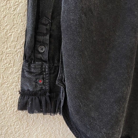 Pilcro Tulle Shirt Button Up Whimsigoth Fairy Dark Academia Witchycore Black XS - Picture 11 of 15